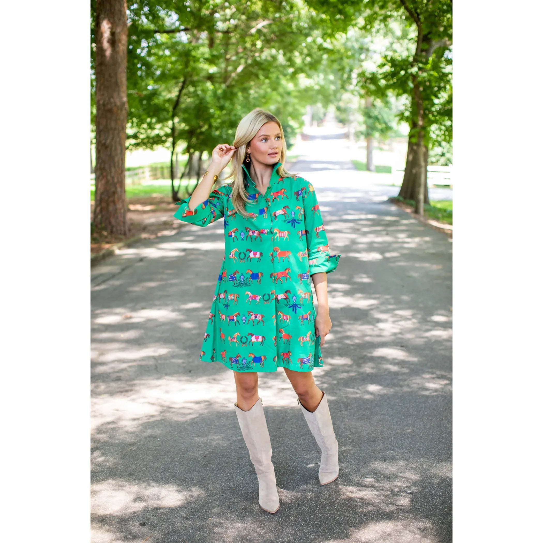 High Horse Shirt Dress Green - Marj & Lizzie