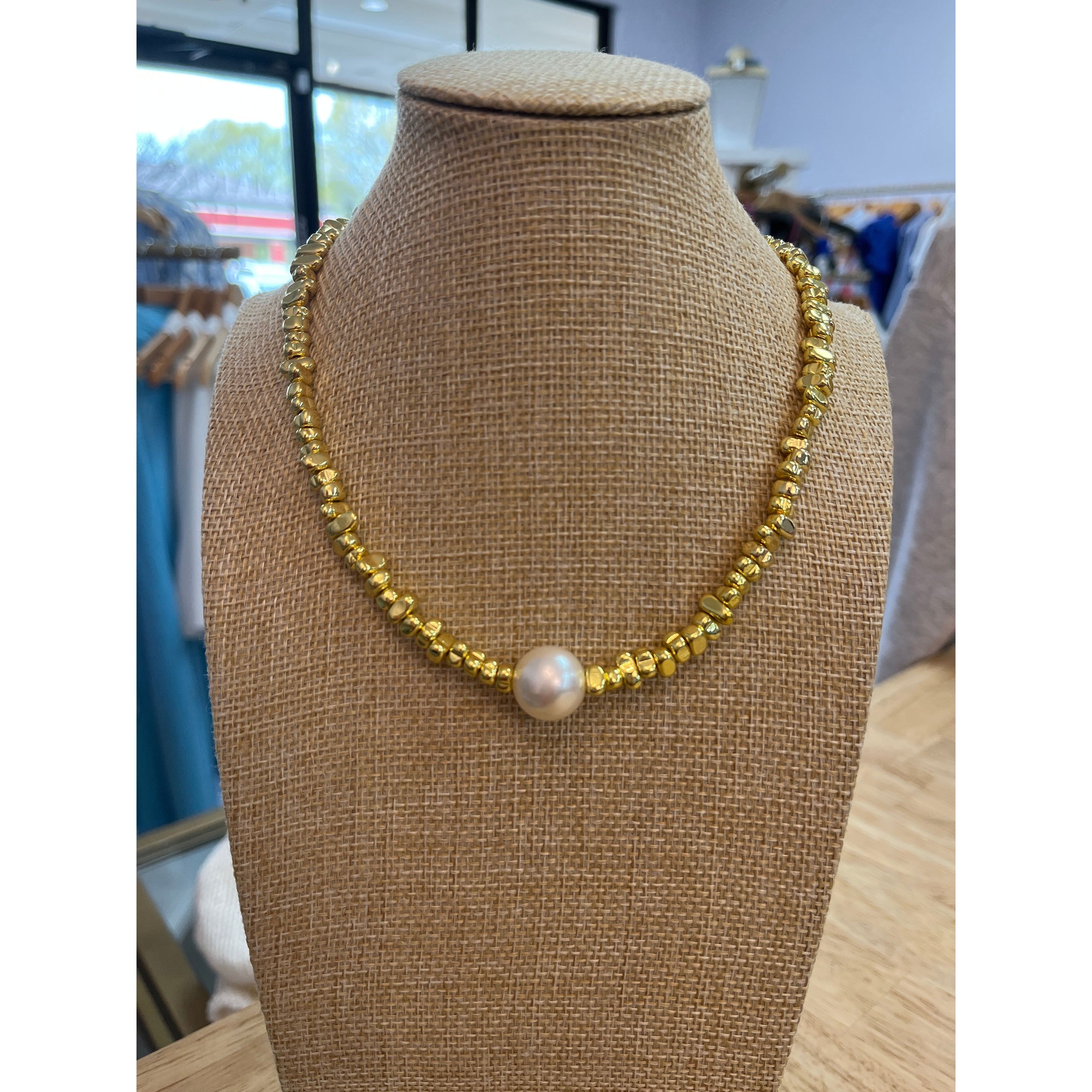 Pebble, necklace, pearl, Bracha, Pebble Isle Necklace, gold, 