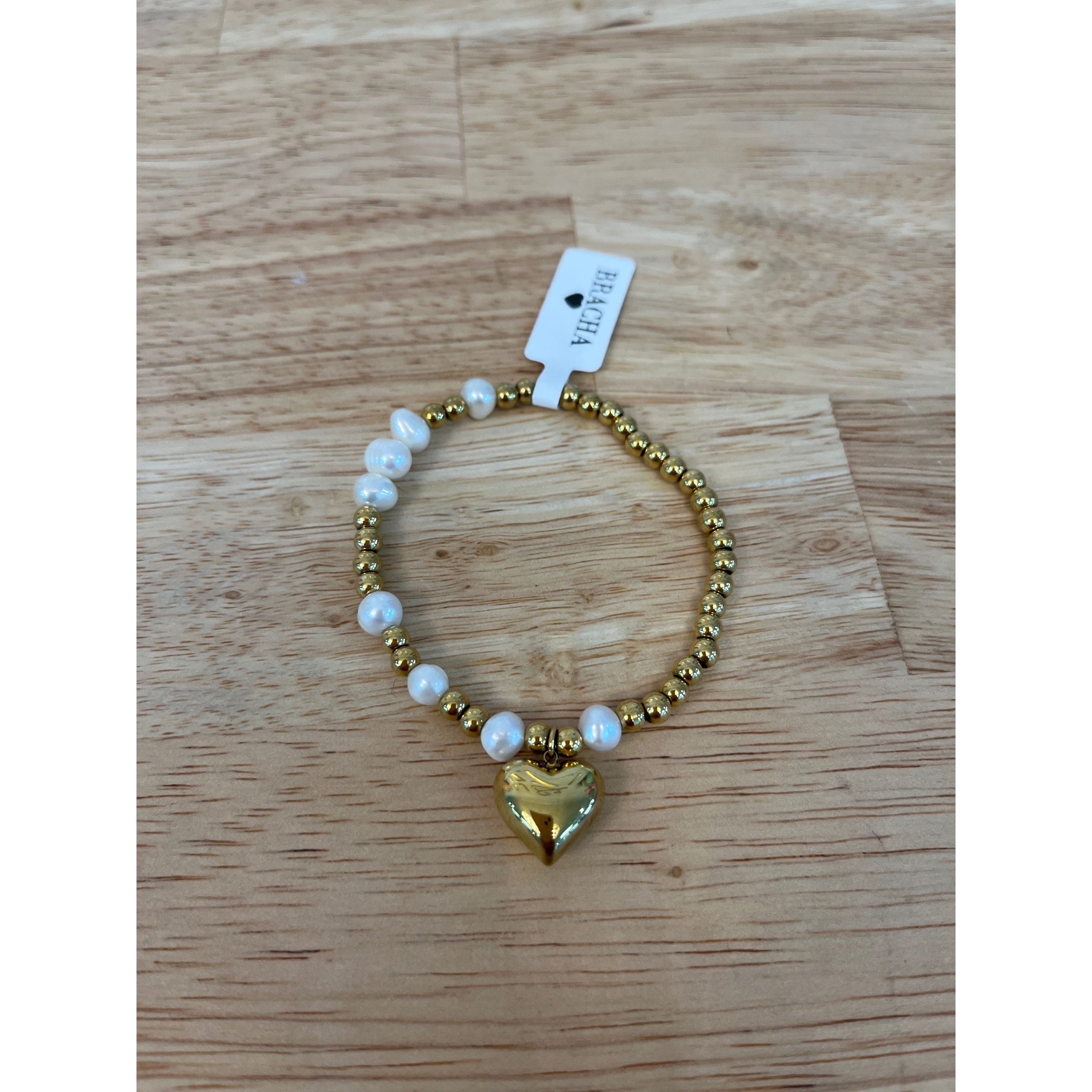 Ann Bracelet, bracelet, Bracha, gold, pearl, heart