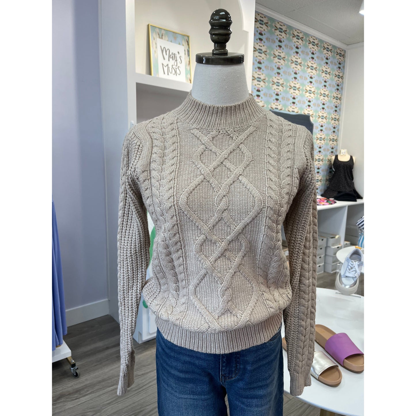 Cable Knit Light Taupe Sweater