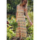 Victoria Dress — light blue retro floral print, collared halter neck, sleeveless, A-line mini dress