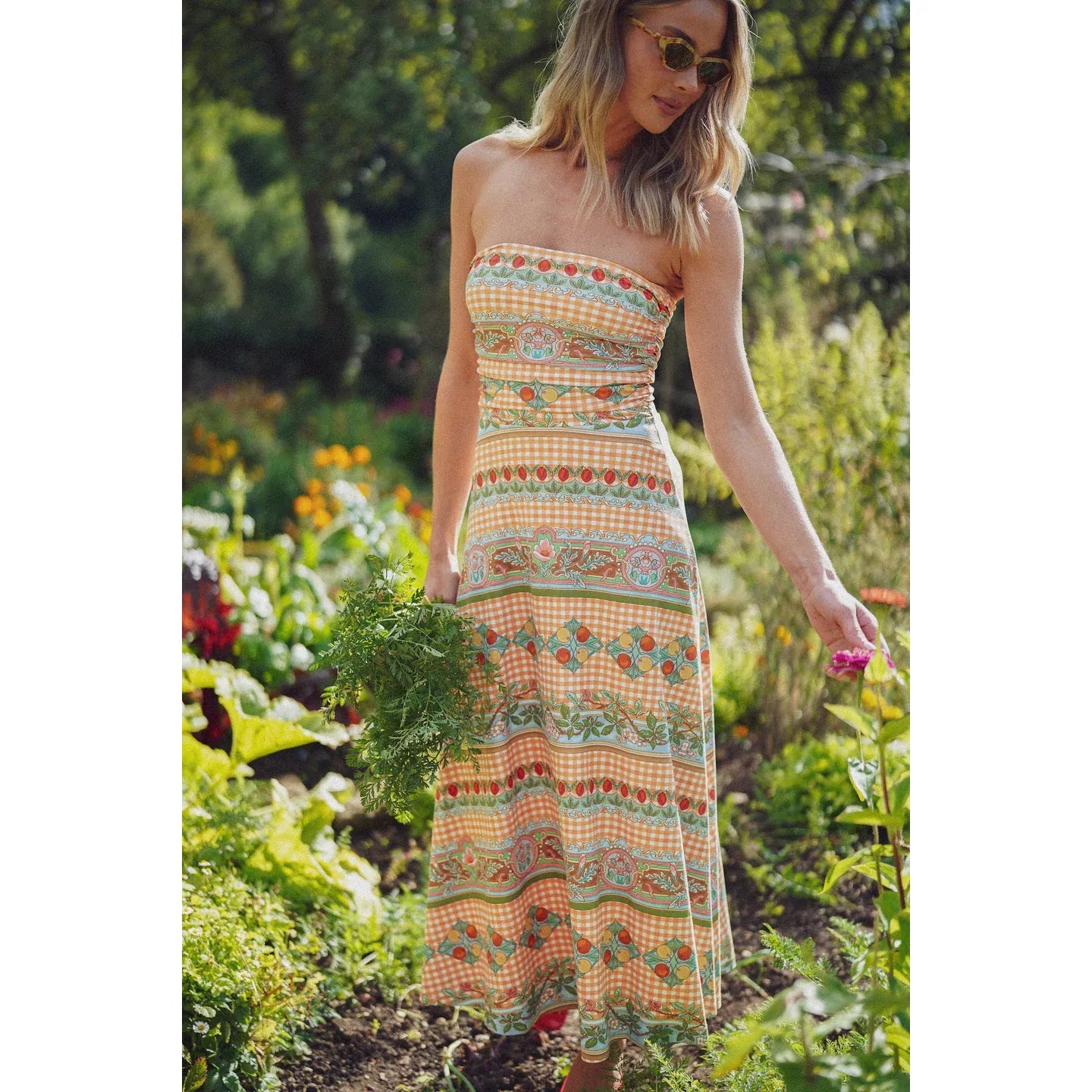 Victoria Dress — light blue retro floral print, collared halter neck, sleeveless, A-line mini dress