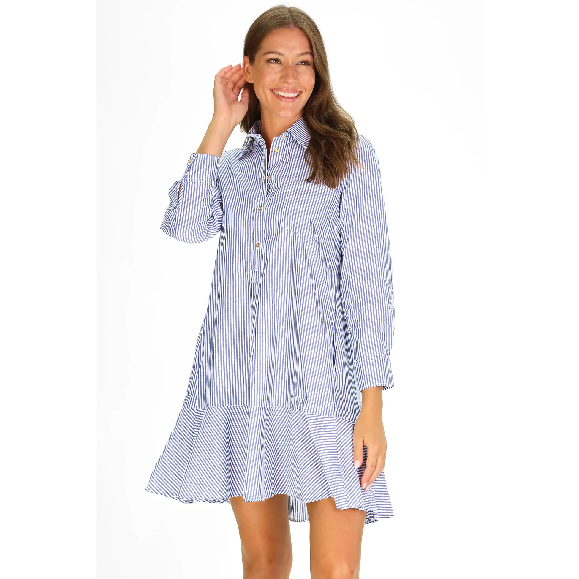 IrisDressinNavy_WhiteStripe Duffield Lane Drop Waist Shirt Dress