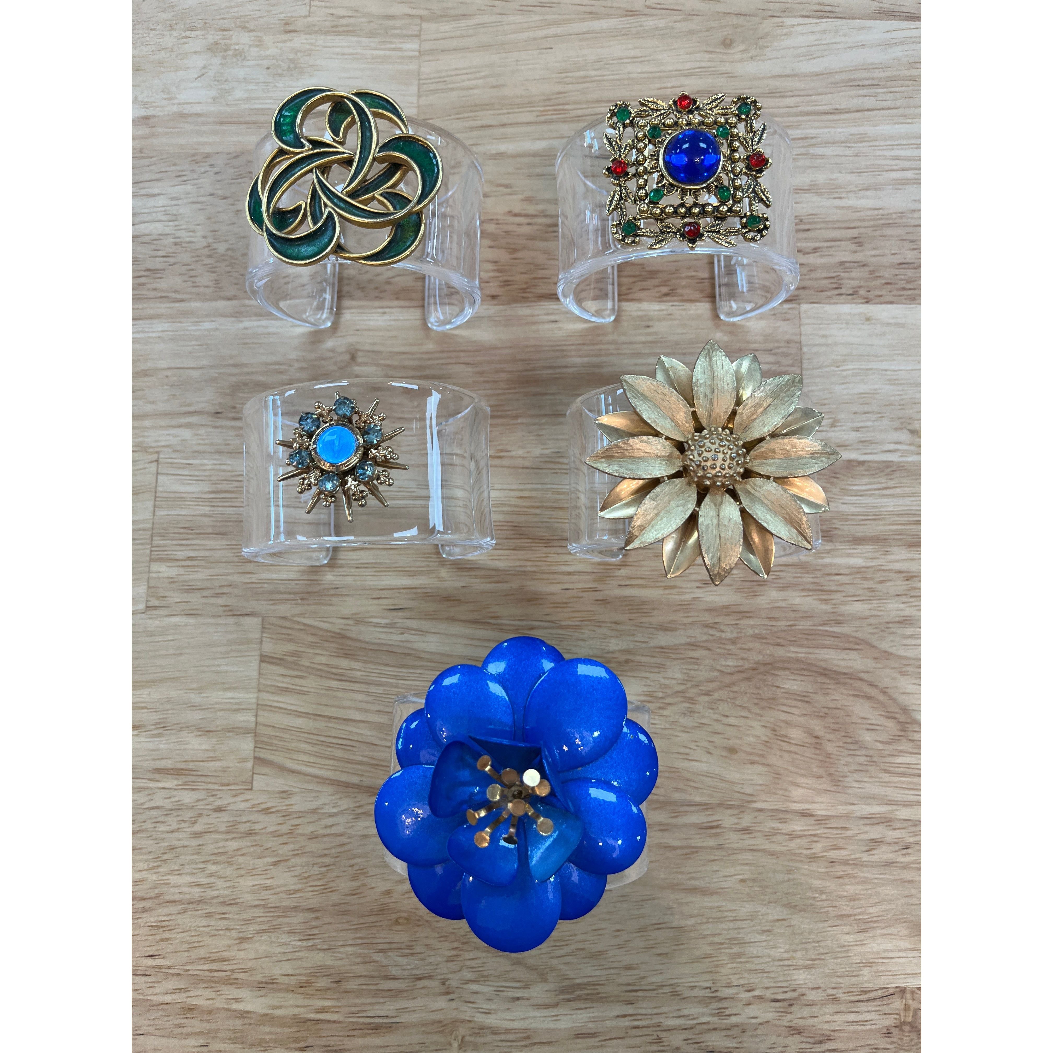 JTVintage Smaller Acrylic Cuff gemstones floral brooches