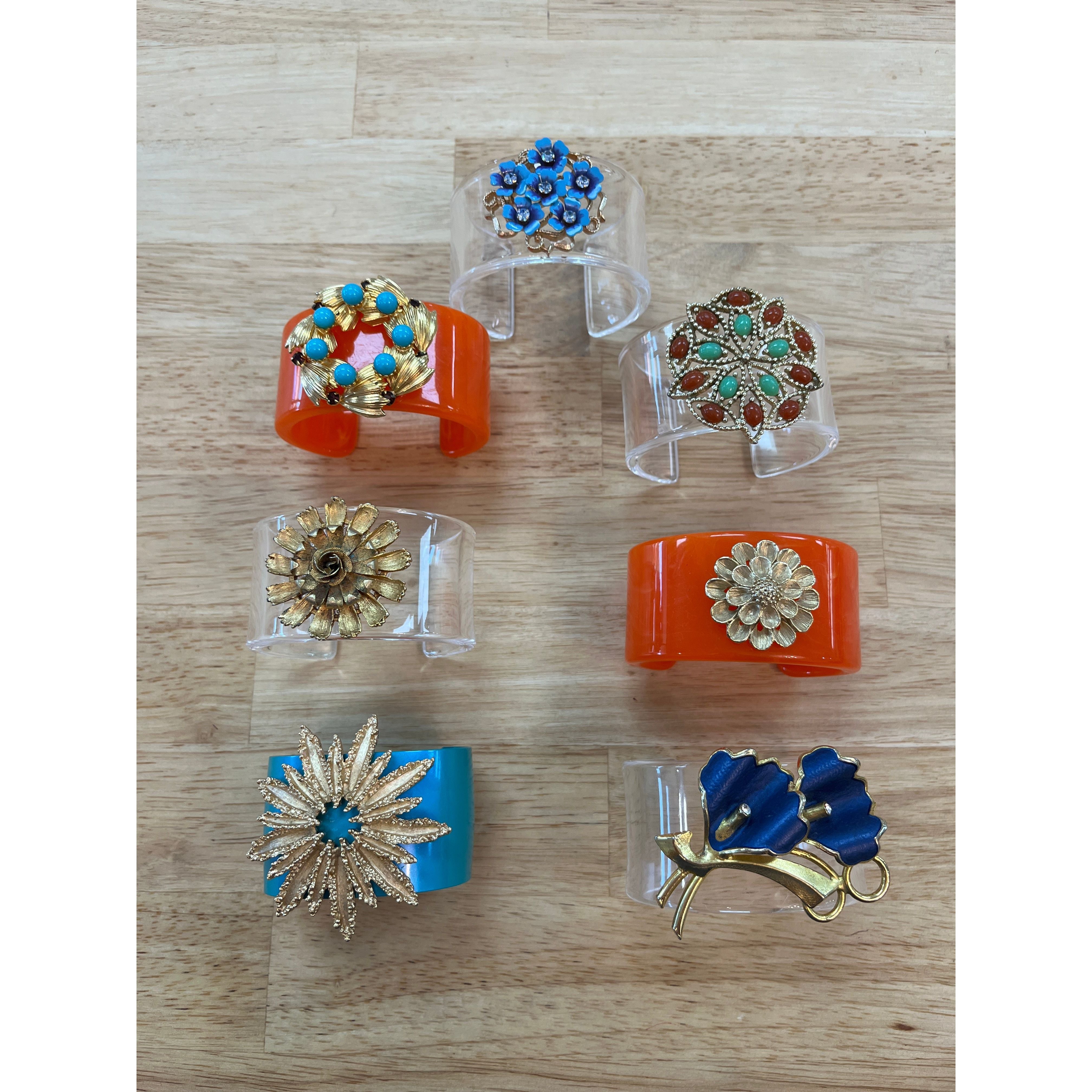 JT Vintage Wide Cuff Acrylic Metal vintage brooches One size fits most