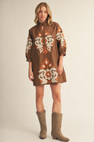 Poppy Dress by Jodifl in brown with floral appliqué, full view G15266-2