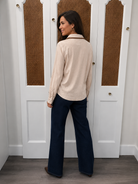 Merritt Top in Champagne by Jodifl — button-up with vegan leather suede trim | Marj & Lizzie G16282