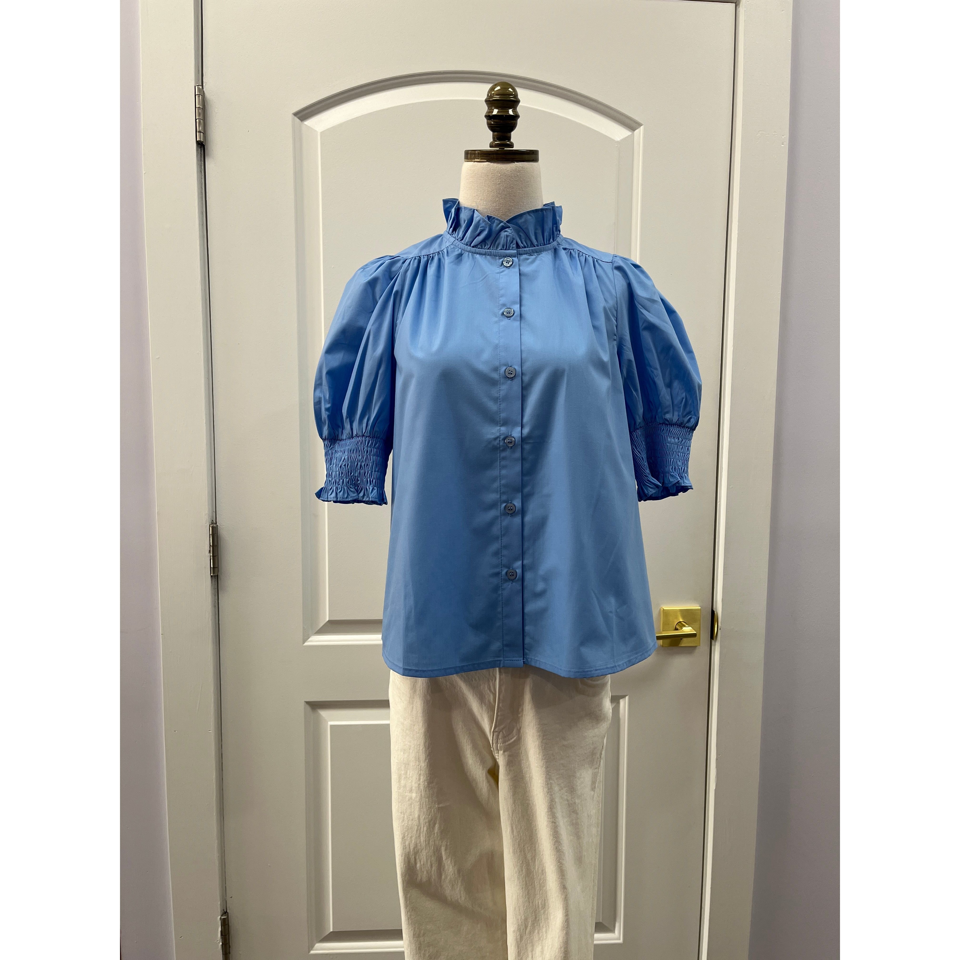 JoyJoyruffles puff sleeve blouse blue 71B4836 Patty