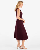 Blake Dress Merlot by Jude Connally, style 1131012, burgundy sleeveless fit-and-flare midi dress, side view