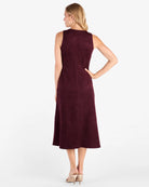 Blake Dress Merlot by Jude Connally, style 1131012, burgundy faux suede midi dress with back zipper, back view