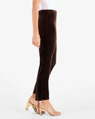 Lucia Velvet Pant Espresso by Jude Connally, style 208084, dark brown velvet pants with side vents at hems, side view