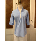 Jude Connally Juliet Top in pinstripe periwinkle, lightweight sleeveless blouse with a fitted silhouette and subtle stripe pattern.