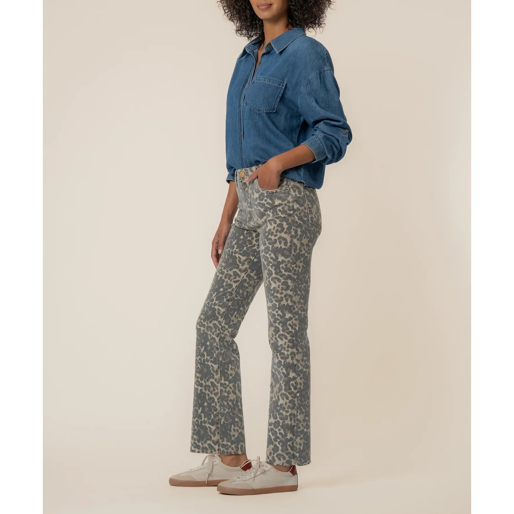 KUTKelseyAnkleFlareBrownTanAnimalPrintJeans