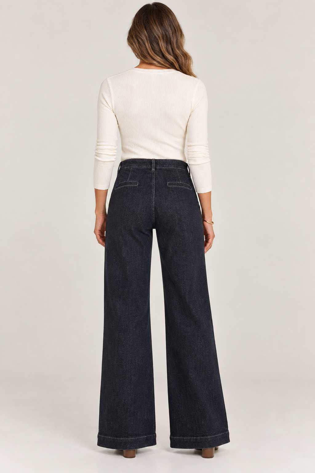 Ana High Rise Trouser Wide Hem by Kut from the Kloth in black, full back view style#KP2579MA1
