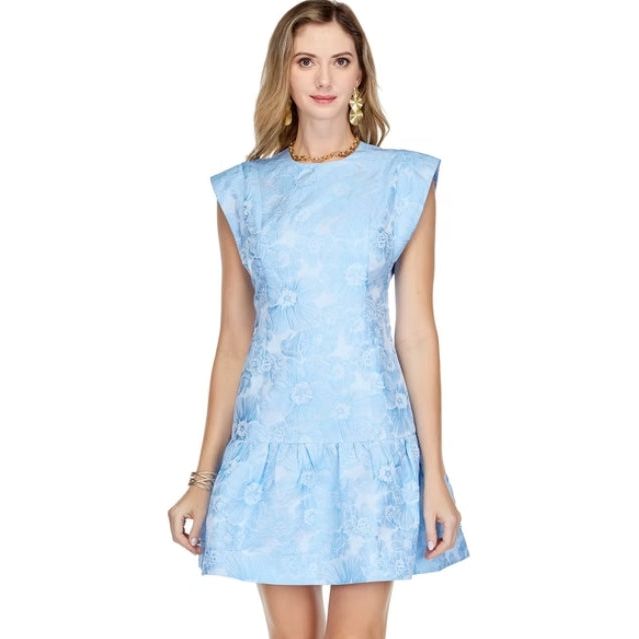 Kimmy, Dress, Jade, blue, brocade, flare 72C9856