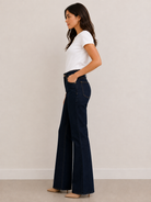 Kut from the Kloth Ana Dark Wash high-rise flare jeans, front view, dark indigo denim