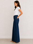 Kut from the Kloth Maya Dark Wash high-rise wide leg jeans, front view, dark indigo denim