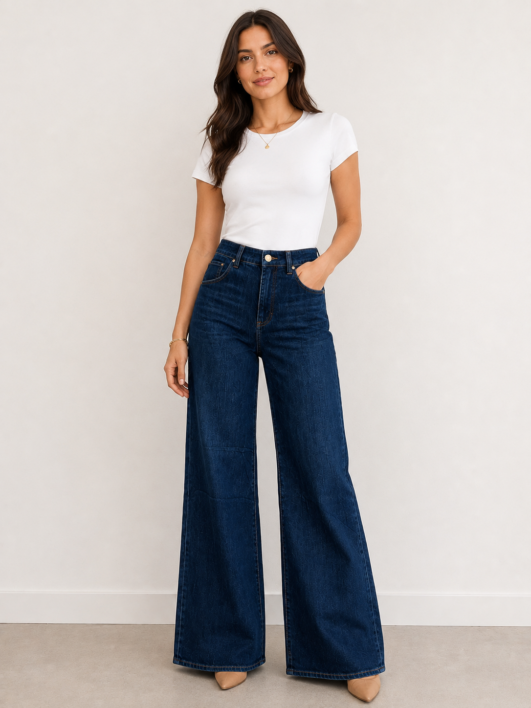 Kut from the Kloth Maya Dark Wash high-rise wide leg jeans, front view, dark indigo denim