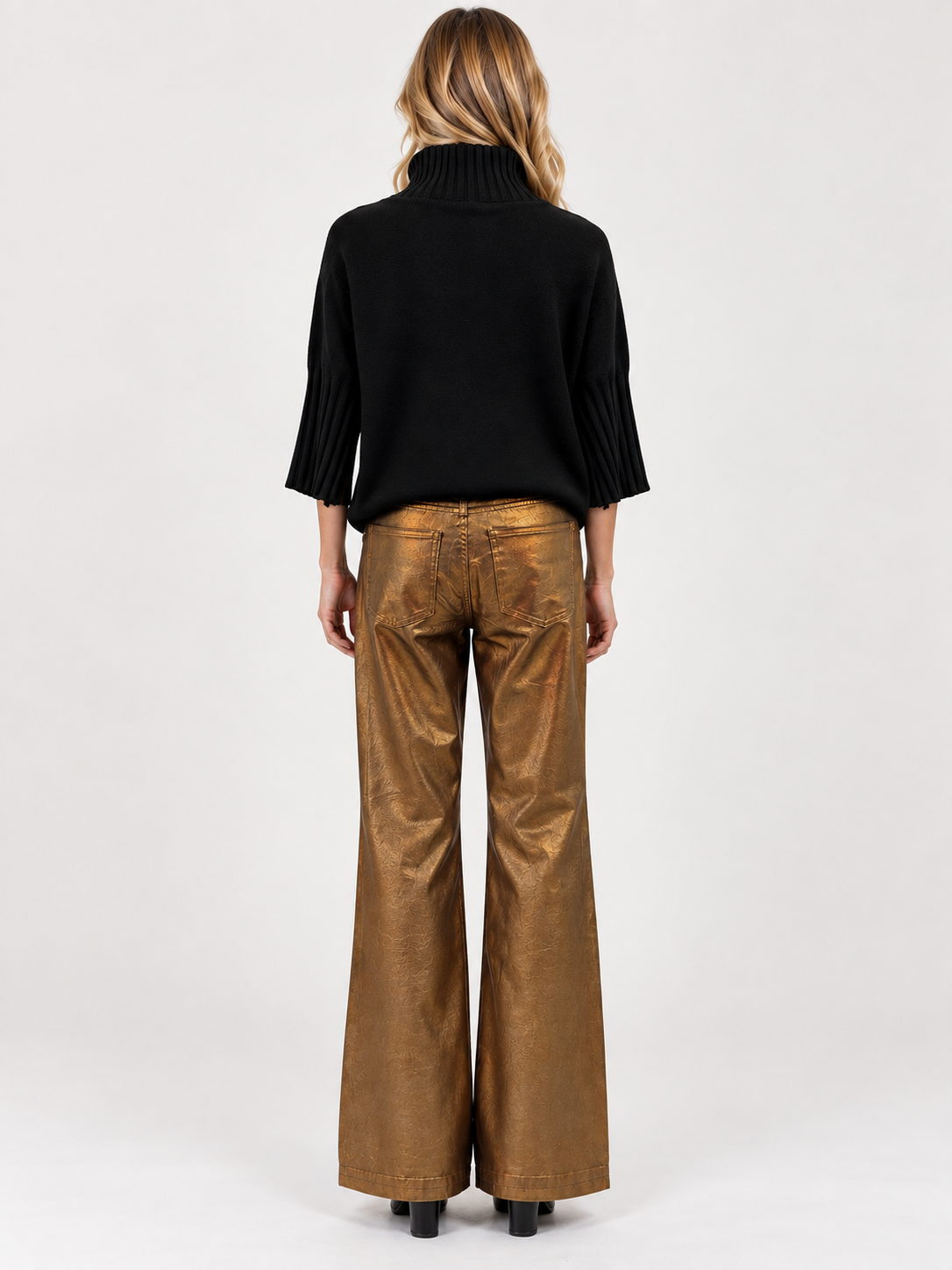 Kelly Ankle Flare Bronze by Kut from the Kloth, front view showing high-rise waist and bronze coated finish
