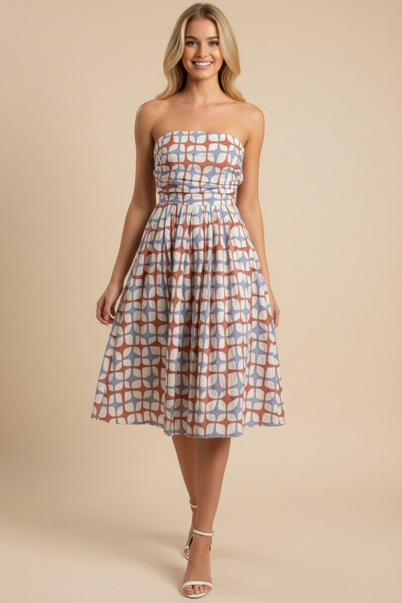 LIbby Dress Print strapless geometric style # 6608DC