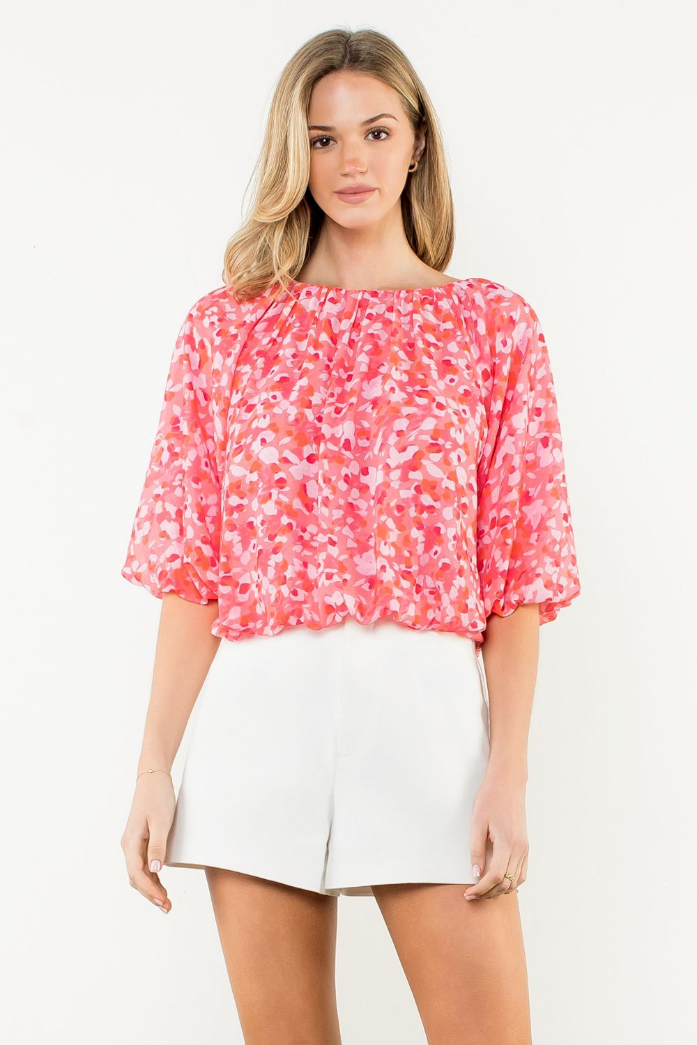 THML, Lane  top, pink, bubble, puff, coral, tops,