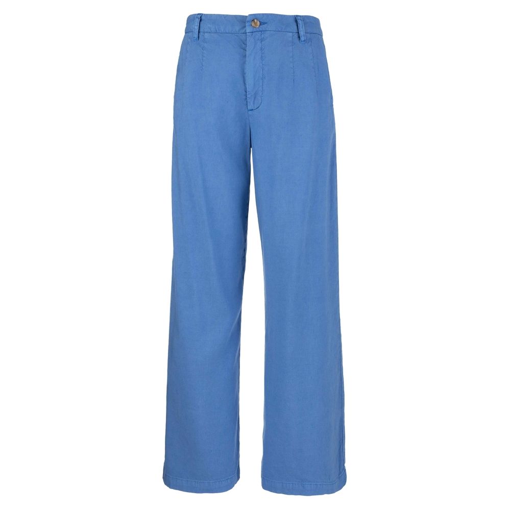 Kut from the Kloth Meg Linen Cornflower bottoms featuring high-rise straight-leg design in vibrant cornflower blue.