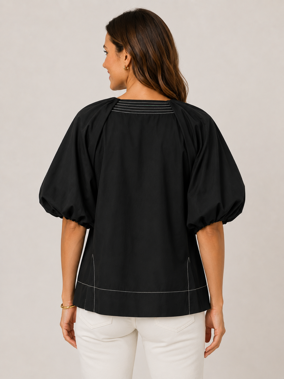 Mia Top by THML - black puff sleeve with front opening style#WCT3955