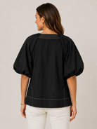 Mia Top by THML - black puff sleeve with front opening style#WCT3955