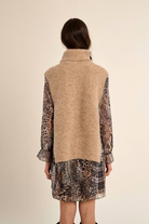 EstelleSweater by Molly Bracken in camel, sleeveless fuzzy ribbed knit with turtleneck and straight hem, back view
