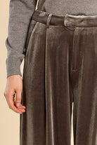gray wide-leg velvet trousers