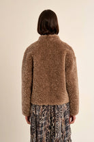 brown textured teddy fur jacket