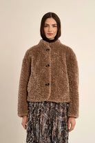 brown textured teddy fur jacket