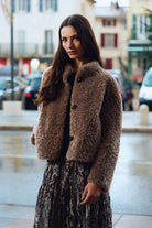 brown textured teddy fur jacket