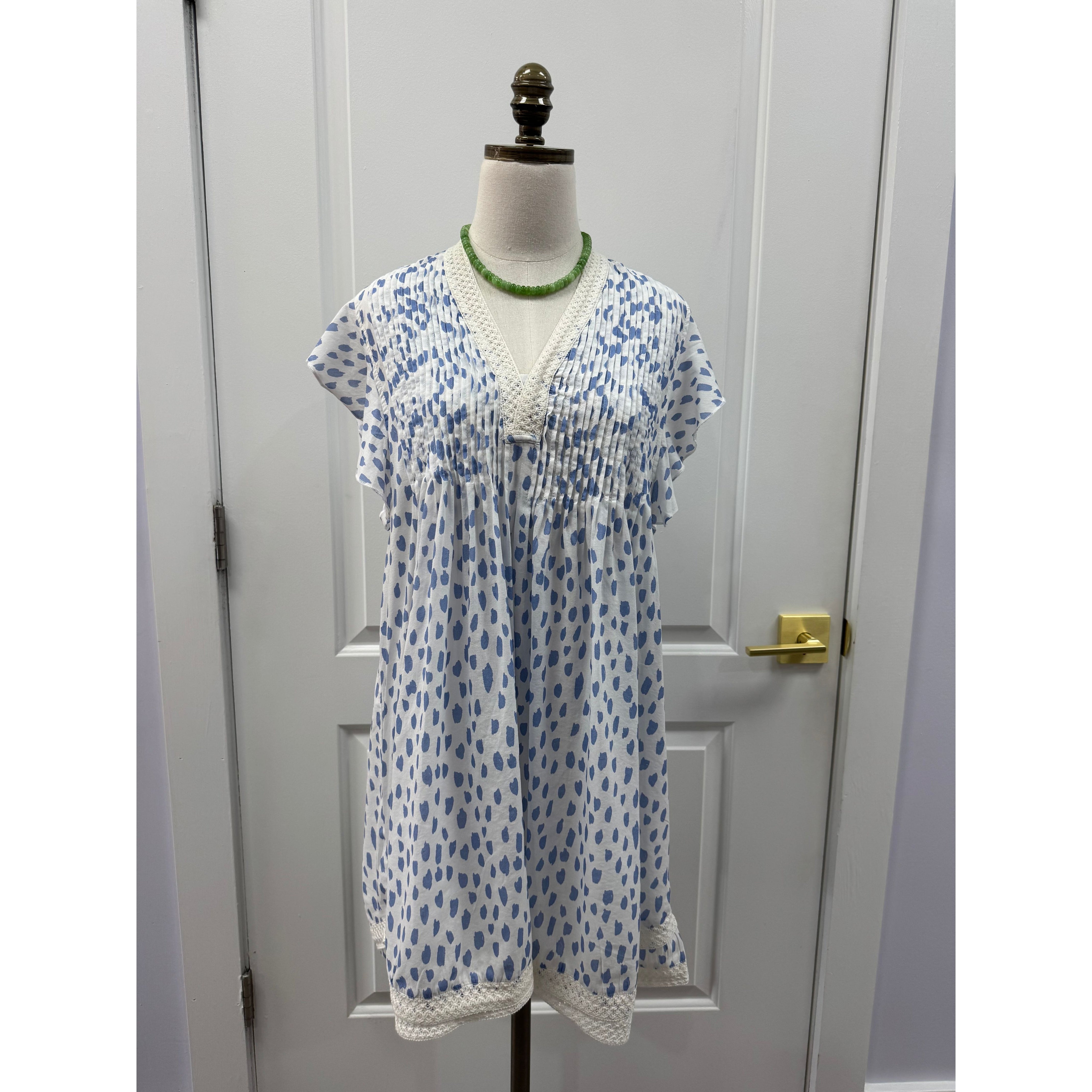 Navy Bleu cornflower dot eden dress white blue