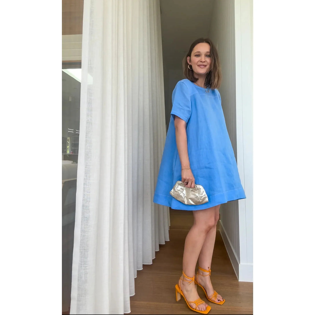 Linen, Parker, Dress, blue, short