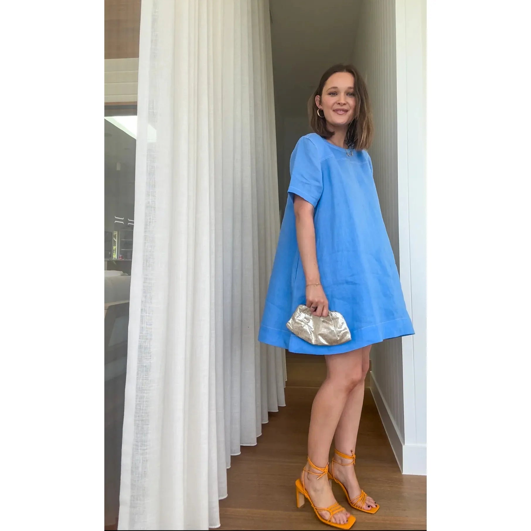 Linen, Parker, Dress, blue, short