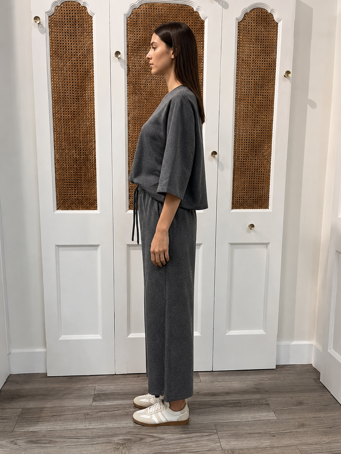 Palmer Pants Charcoal by P.Cill — wide leg Butter Modal pants, side view