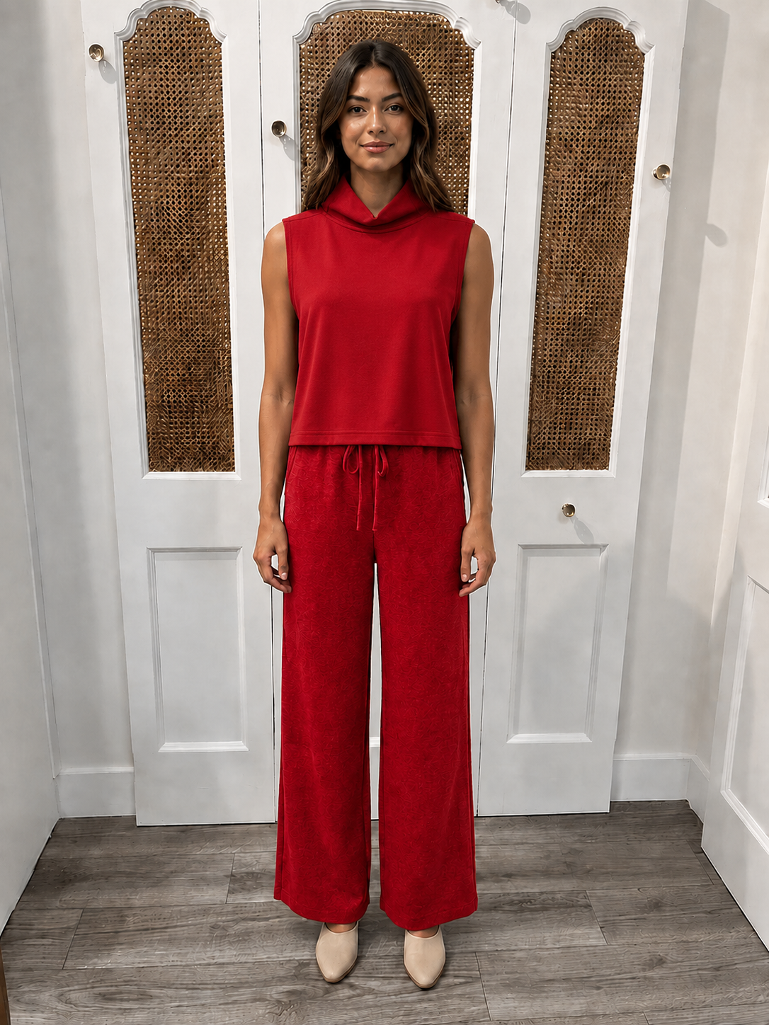 Palmer Pants Red by P.Cill — wide leg Butter Modal pants, front view