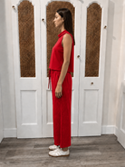 Palmer Pants Red by P.Cill — wide leg Butter Modal pants, side view