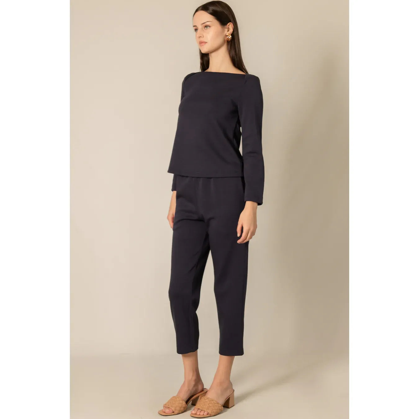 Navy Patty Pants by P Cill featuring a comfortable waistband and ankle-length design, made from soft modal fabric.
