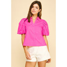 Pinch Bubble Sleeve Blouse Top Pink Candy Style# 5707TB