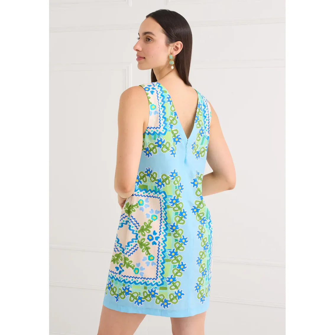 Alivia Rowan Dress in blue with floral folk print, featuring a stylish and comfortable design for casual or special occasions.