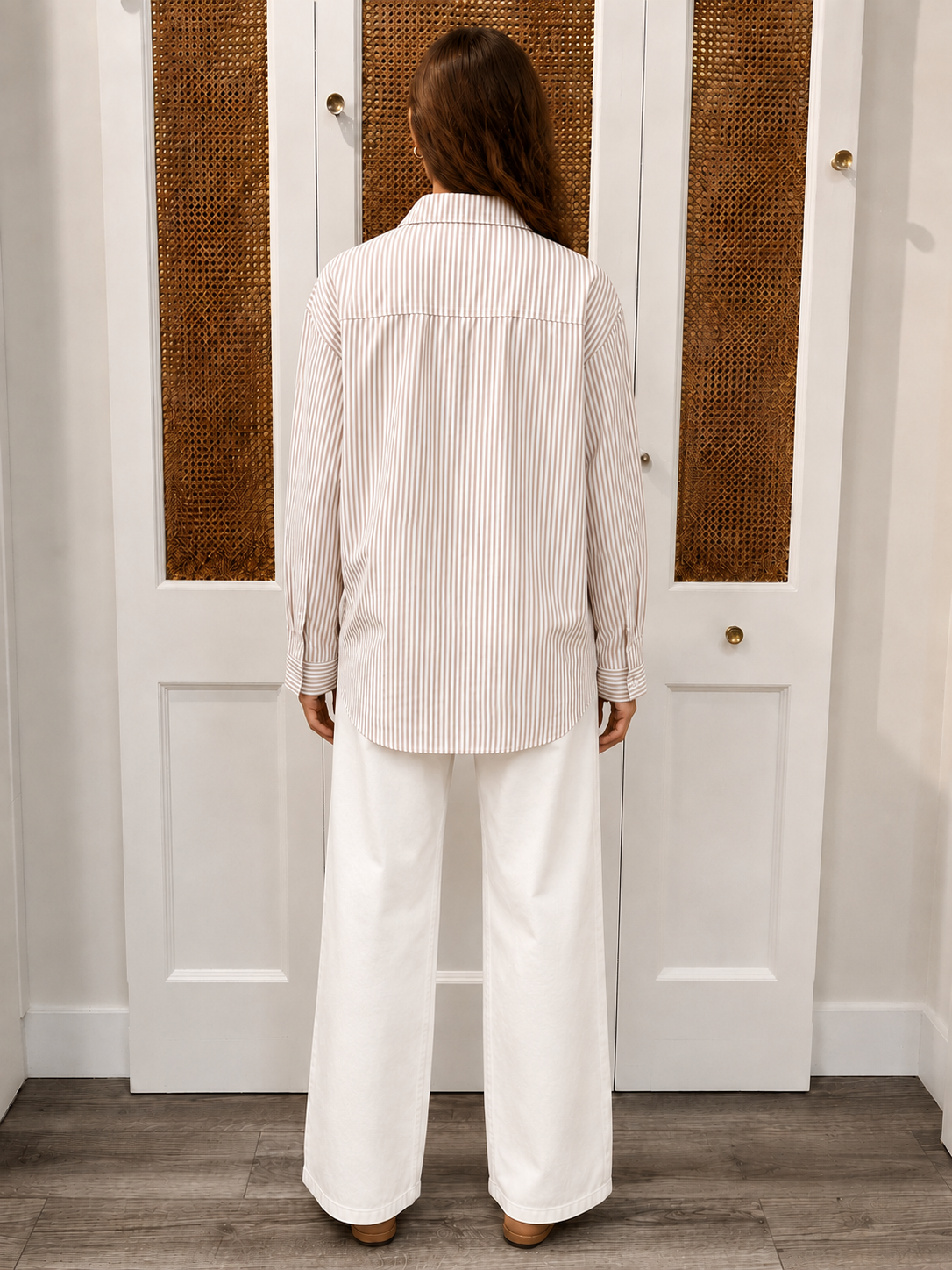 Rosa clothing Antonia Top khaki stripe long sleeve button down