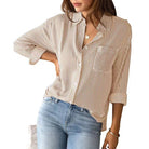 Rosa clothing Antonia Top khaki stripe long sleeve button down