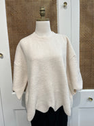 Sammy Sweater Entro Style # T28223 Cream scallop edge oversized sweater