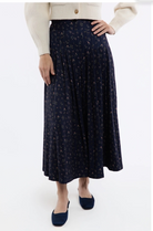 Lennox Skirt by Smith and Quinn in navy floral print, front pleated midi skirt, style 15030
