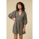 puffsleeves3/4vneckpoladotdrestravelfriendlystyle#11109