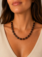 Chunky Necklace Dark Brown by Smith and Co. Design — large barrel beads, CZ gold rondelle spacers, gold clasp | Marj & Lizzie