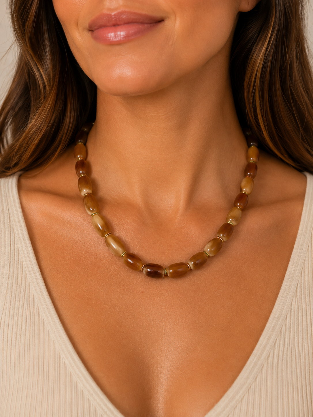 Chunky Necklace Light Brown by Smith and Co. Design — light brown chunky beads with crystal spacers and gold magnetic clasp