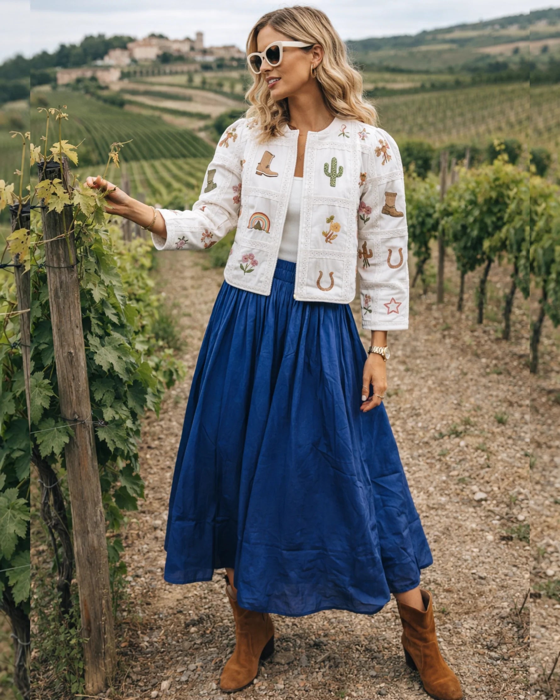 Sohana Maria Skirt in Jakarta Blue, full gathered midi silhouette, front view